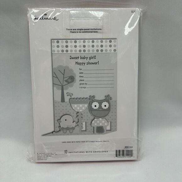 HALLMARK Owl Sweet Baby Girl Dimensional Shower Invitations - 10 Cards+E… - Picture 2 of 5
